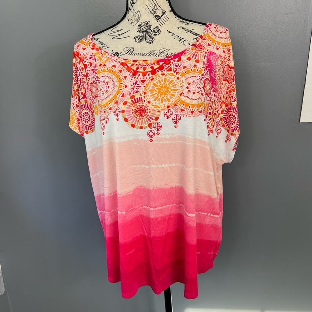 Plus size Westport lightweight colorful striped mandala patterned shirt